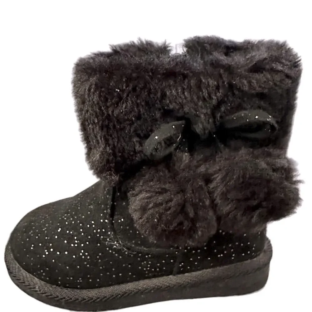 Jumping Beans Toddler Girls' Black‎ Sparkle Pom Pom Boots Size 6